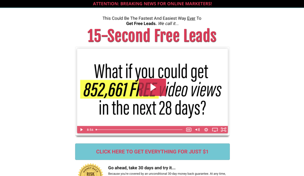 15 Second Free Leads: 15 Second Free Leads Homepage.